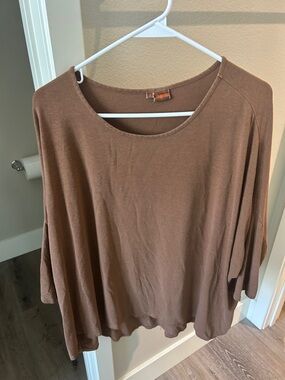 Tianello Oversized Scoop Neck Tunic in Chocolate Brown